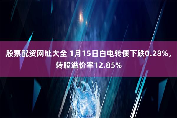 股票配资网址大全 1月15日白电转债下跌0.28%，转股溢价率12.85%